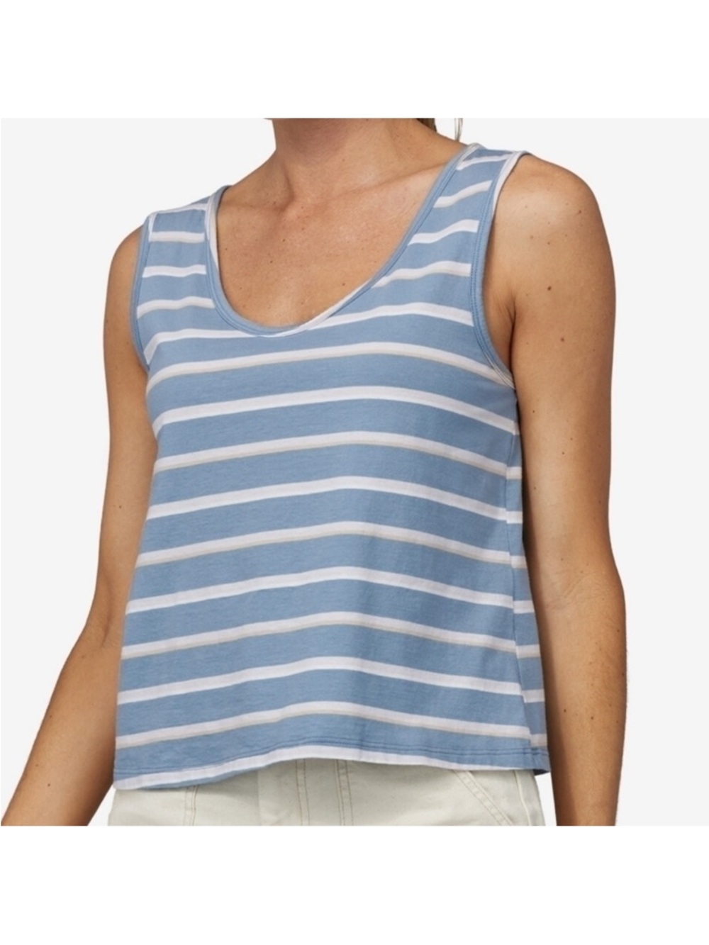 Patagonia Organic Cotton Striped V-Neck Tank in Sunset Stripe Womens Size Medium